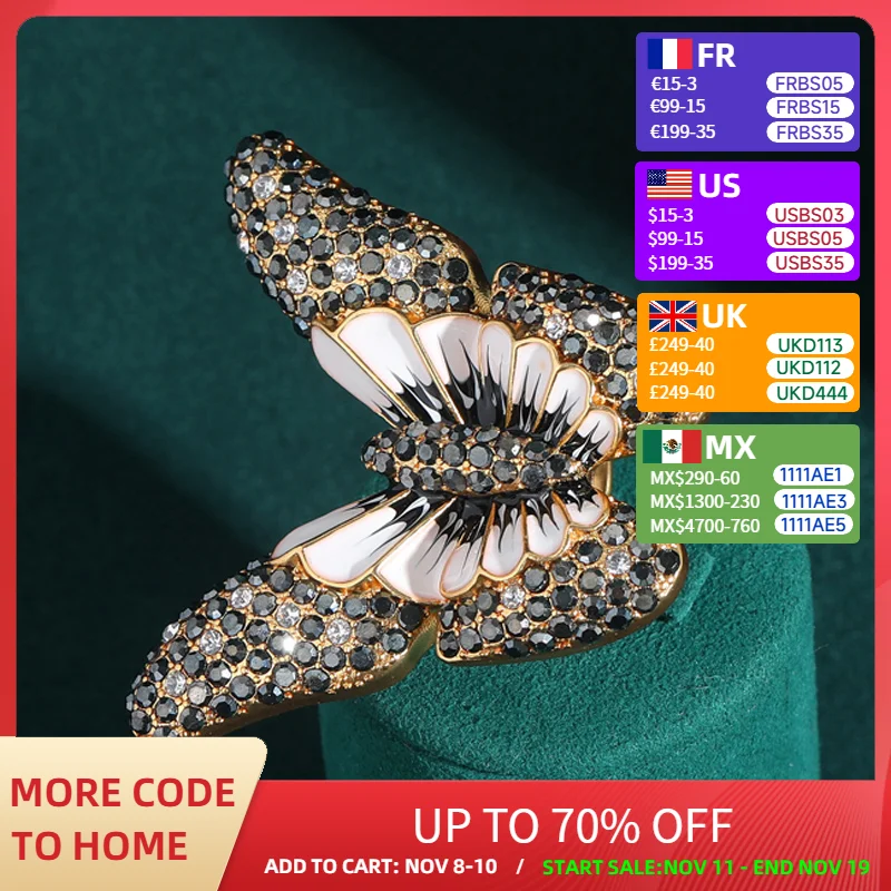 

Vintage Large Black Butterfly Rings For Woman Rhinestone Enamel Gold Color Luxury Quality Jewelry Women Party Accessories 2025