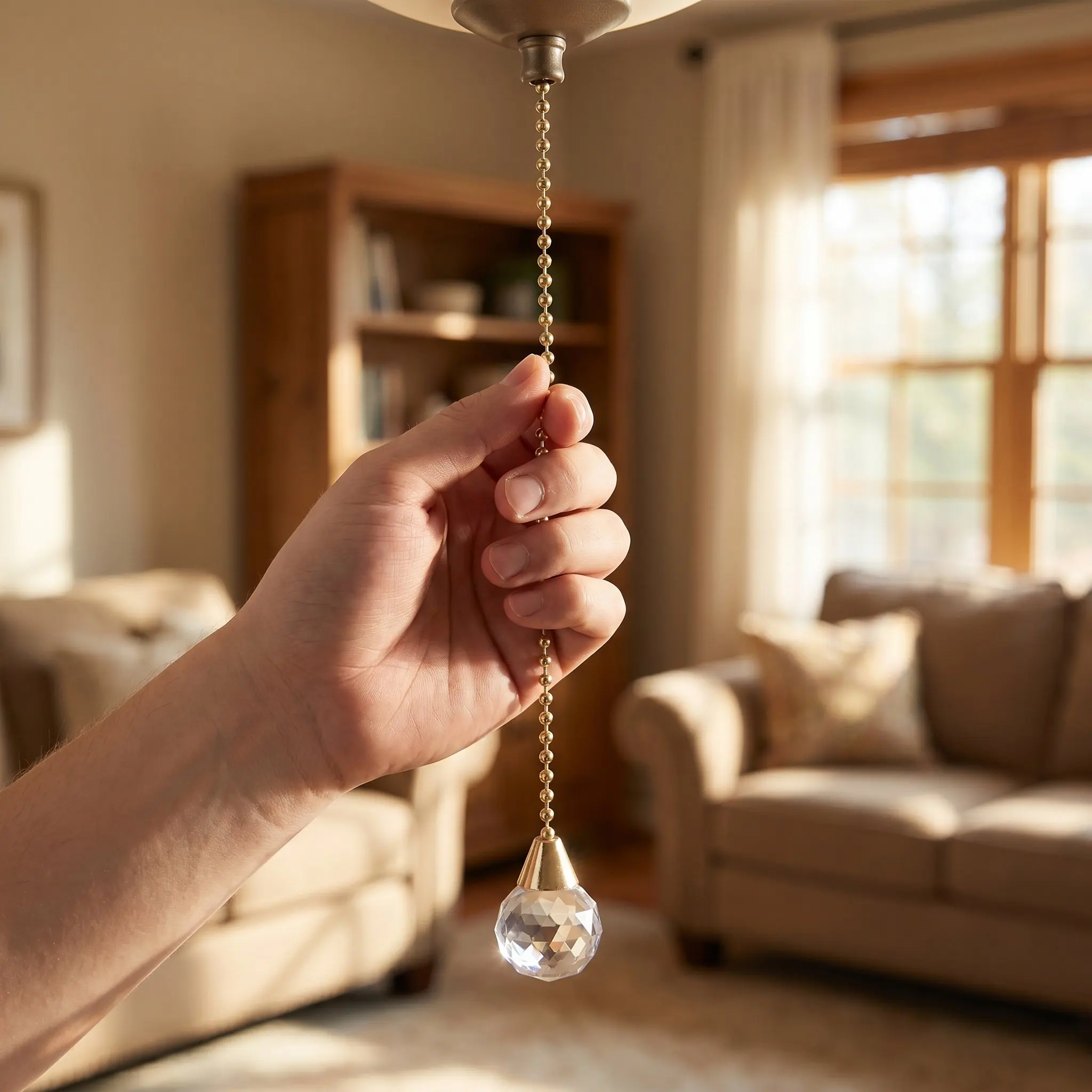 2Pcs Ceiling Fan Pull Chain Extension Crystal Prism Ball Decorative Fan Chain Pulls Smooth Metal Extender for Light Fixtures