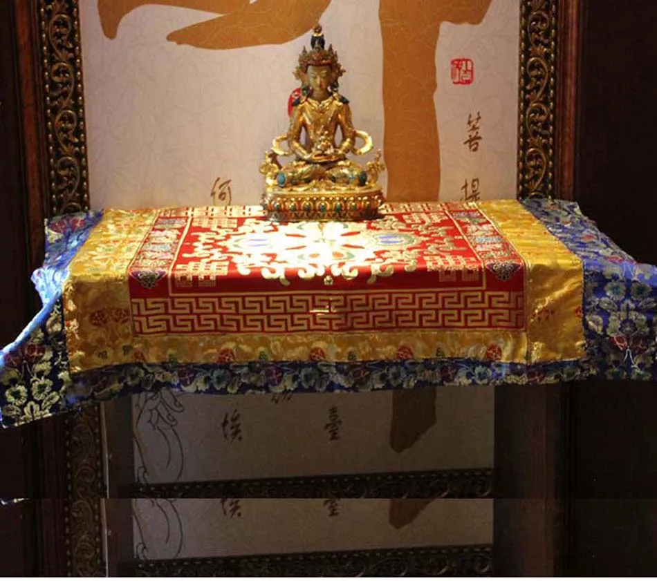 

Wholesale Buddhist supply Nepal family home Buddhism Temple Auspicious Embroidery Buddha statue Altar cover Table cloth