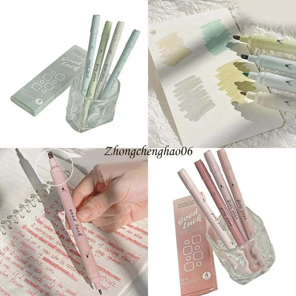 

4x/Set Painting Highlighter Drawing Pen Gradient Color Highlighter Markers Double Headed Highlighter Stationery Supplies 601F