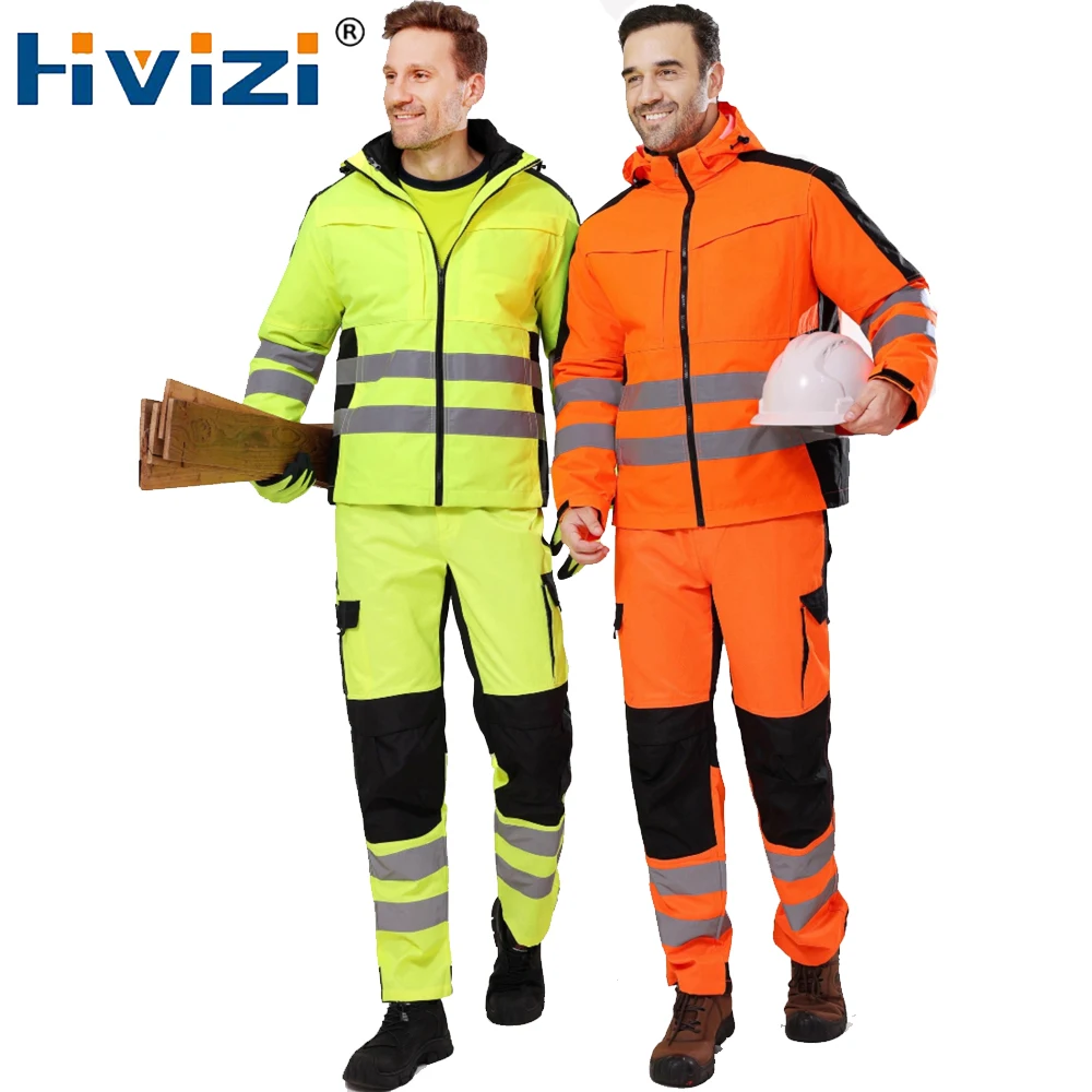 

Work Suit Men Mechanic Jacket and Pant Sets for Working Hi Vis Workwear Multi Pockets Workshop Uniforms