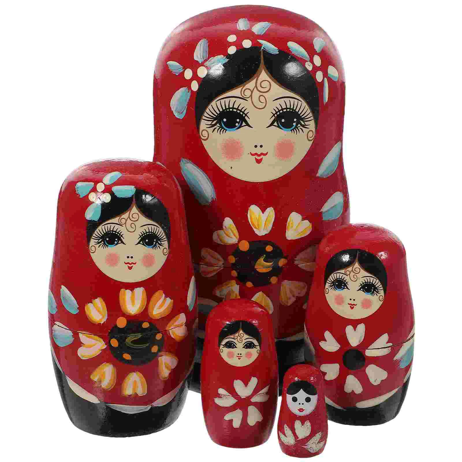 5pcs Traditional Matryoshka Russian Nesting Dolls Handmade Classic Wood Stacking Toy Children Gifts