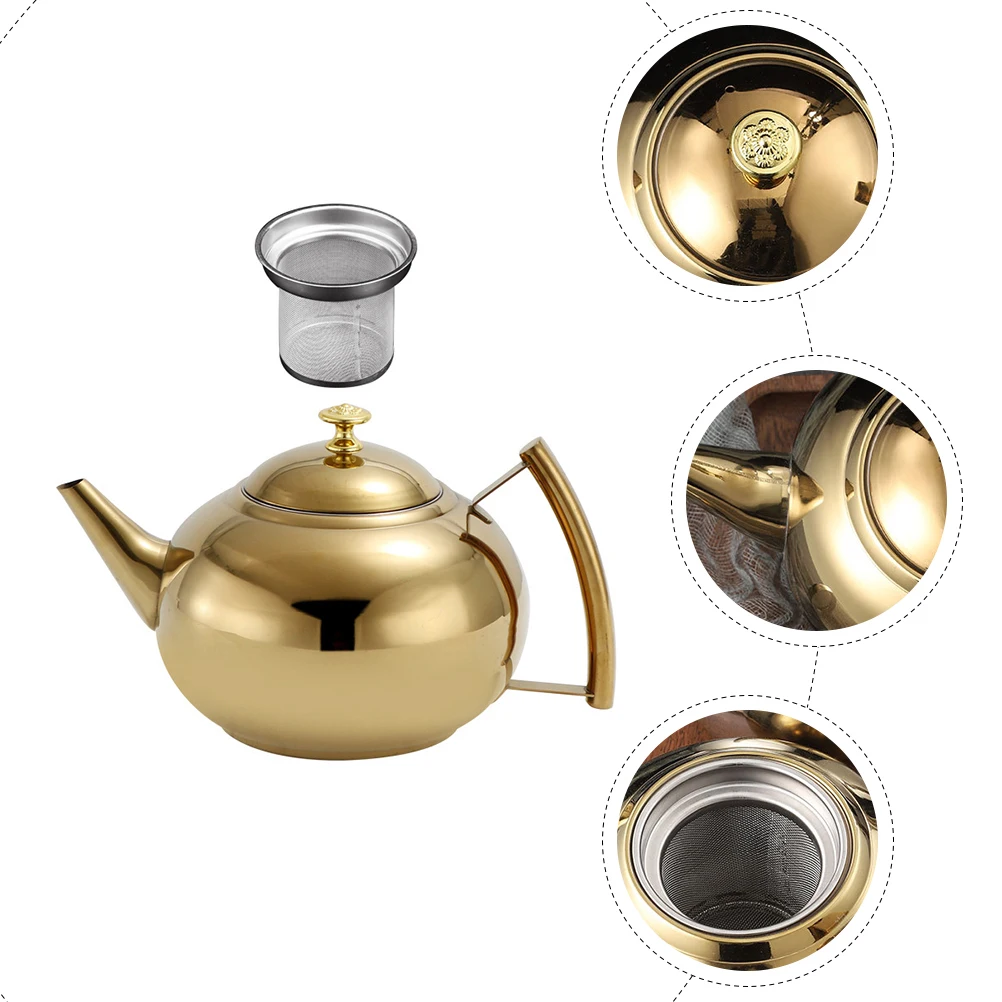 

Stainless Steel Teapot Kettle Golden Color Heat Resistant Tea Maker Pots for Loose Tea Home Party Use Elegant Gift Idea Kitchen