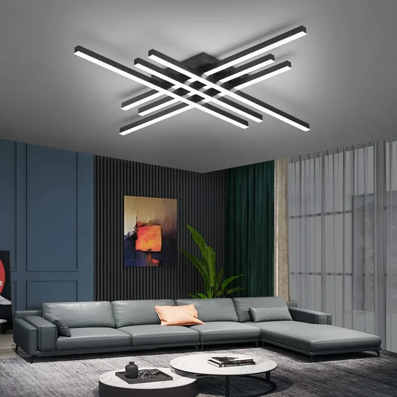 

Nordic Ceiling Light Black LED Chandelier Simple Modern Bedroom Atmosphere Duplex Villa Hall Lamps Minimalist Living Room