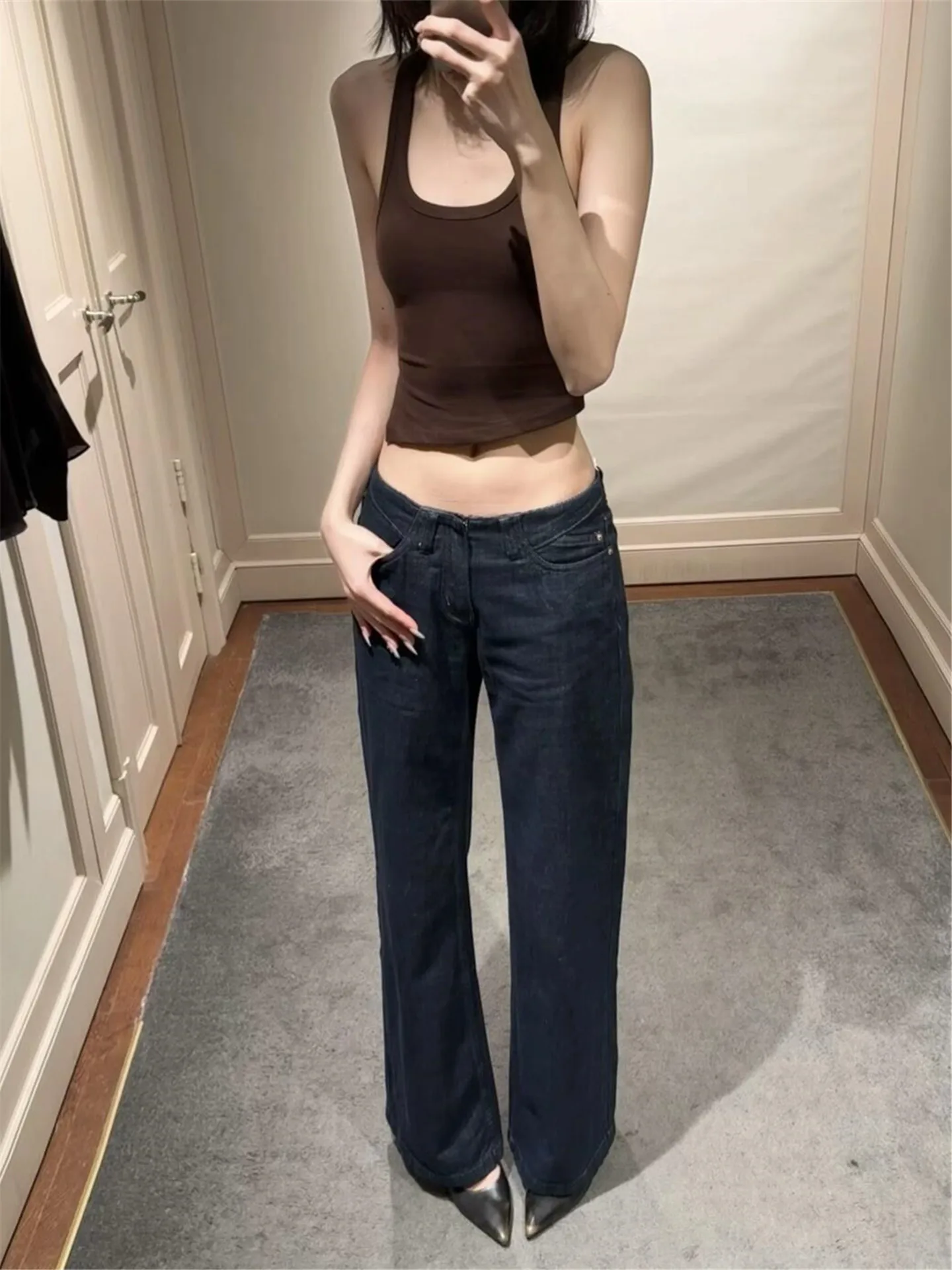 

Американские ретро-джинсы с низкой посадкой, прямые, женские, осенне-зимние, свободные, стройнящие, удлиненные, в пол, с эффектом удлинения ног