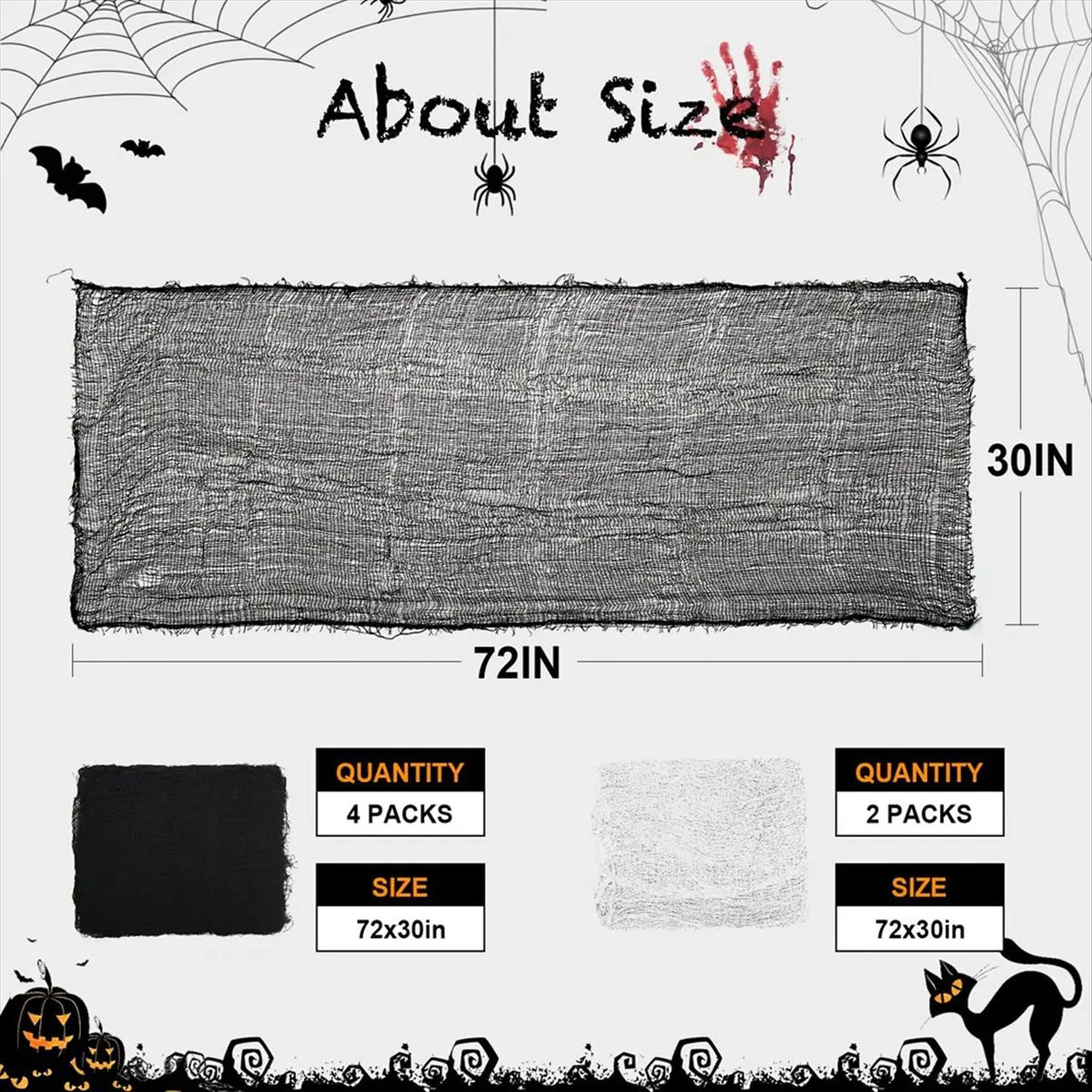 6Pcs Halloween Gauze Cloth,30x72 Inch Creepy Fabric Halloween for Haunted House Supplies, Party Outdoor, Indoor
