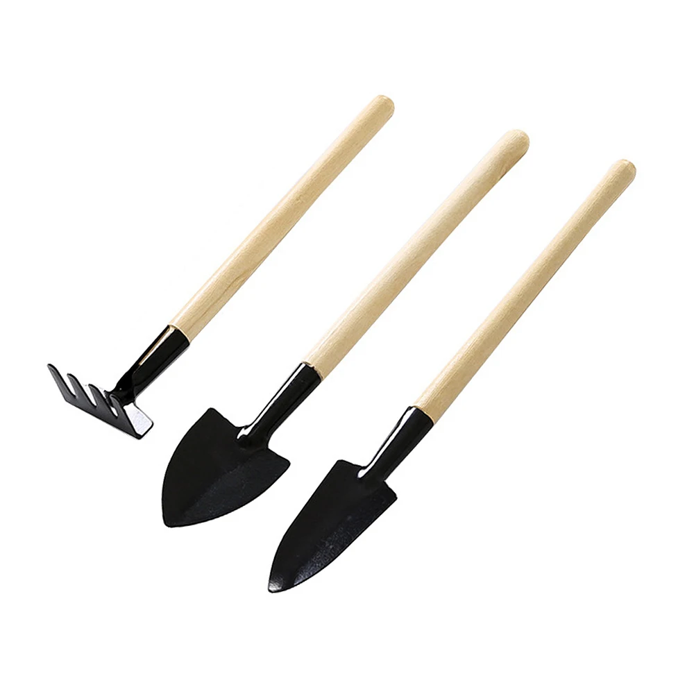 3Pcs Mini Shovel Harrow Rake Set Mini Garden Tool Bonsai Tool Set Wooden Handle Metal Head Shovel Spade For Flowers Potted Plant