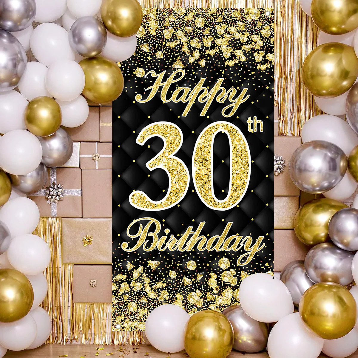 Black Gold 30th 40th 50th Birthday Hanging Banner Flag Happy 30 40 50 years old Birthday Party Decoration Adult Party Supplies