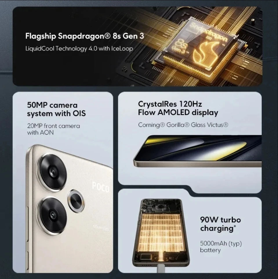 Xiaomi POCO F6 5G Smartphone, Snapdragon® 8s Gen 3, Pantalla AMOLED de 6,67\