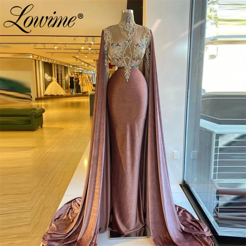 Lowime Vintage Dubai Thiết Kế Dài ĐầM Dạ HộI Chính Thức Nàng Tiên Cá Tiệc Đính Hạt Đồ Bầu Cho Đám Cưới Plus Kích Thước Nhung Vũ Hội Đầm Áo Dây