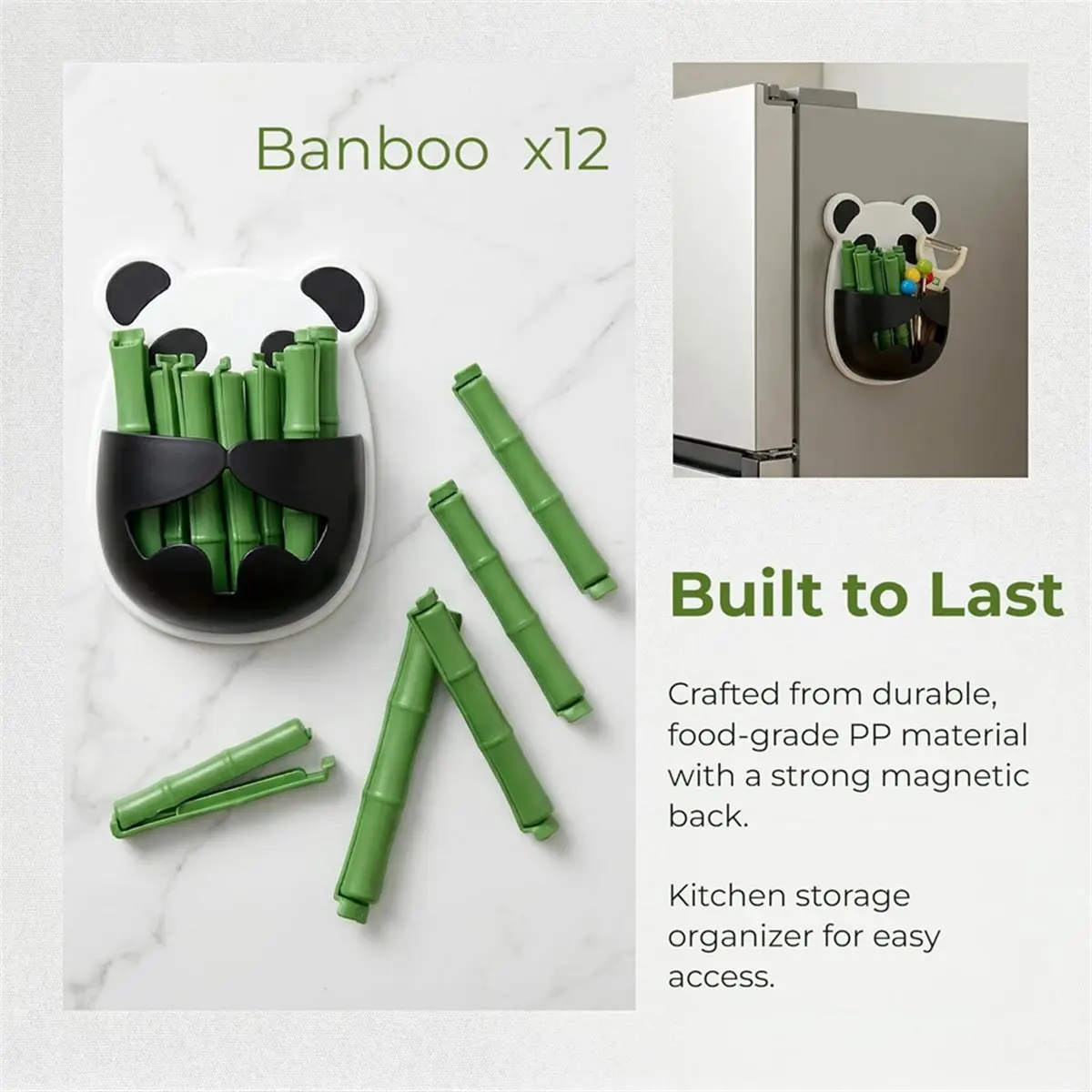Adorable Panda-Shaped Bag Clips with Magnetic Organizer for Food Storage, Bamboo Design, Bamboo Panda Design