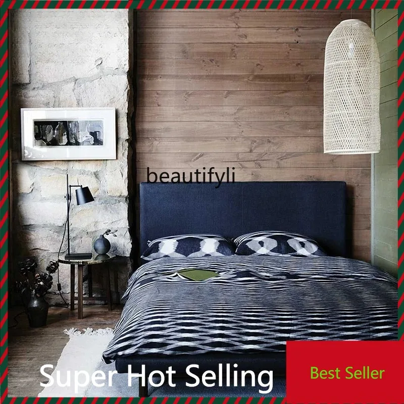 

K132 Solid Wood Fabric Canopy Bed Creative Minimalist Design 1.5 1.8 M Fashion Nordic Frame Bed