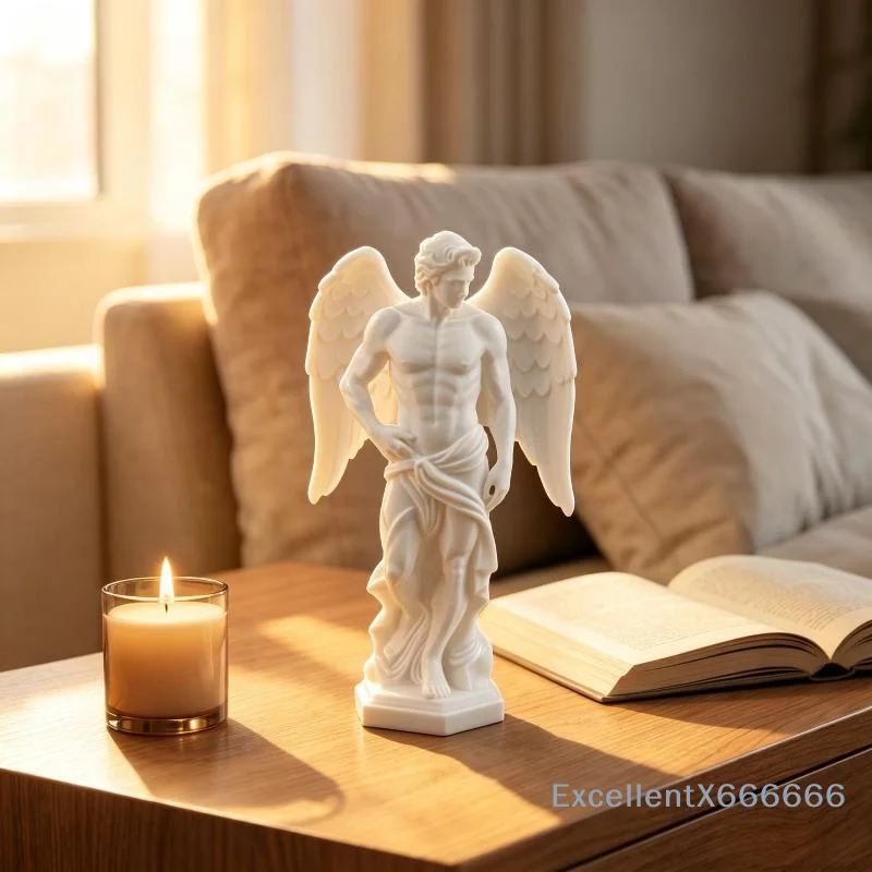 3D Printing Greek Style Male Angel Sculpture Winged Warrior Desktop Art Ornament for Modern Home Office Desk Decor