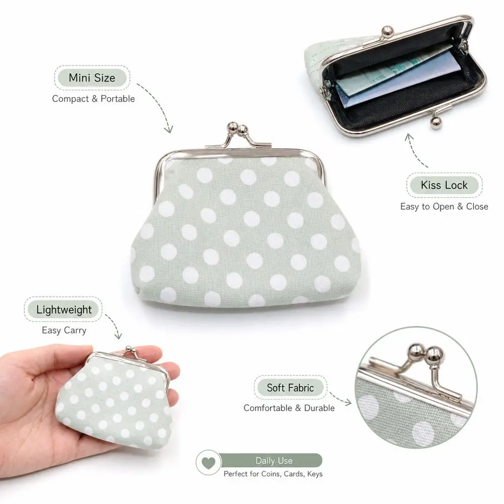 Kiss Lock Closure Polka Dot Coin Purse Compact Square Shape Kiss Lock Coin Purse Multifunctional Lightweight