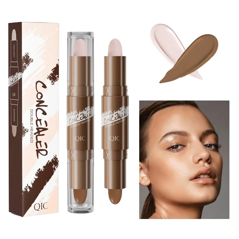 Barra de contorno con resaltador corrector de doble cabeza para puente de nariz tridimensional sombra V cara puente de nariz alto 1 Uds