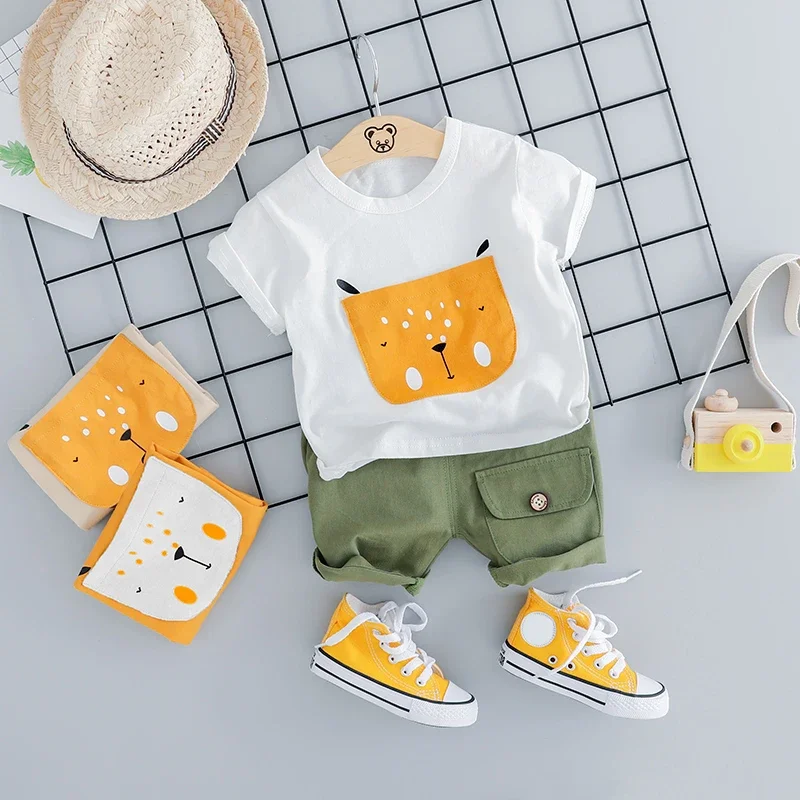 

Summer Baby Girls Boys Clothing Sets Toddler Kids Cartoon Short Sleeve T Shirt Shorts 2 Pieces Suit Children Clothes Outfits