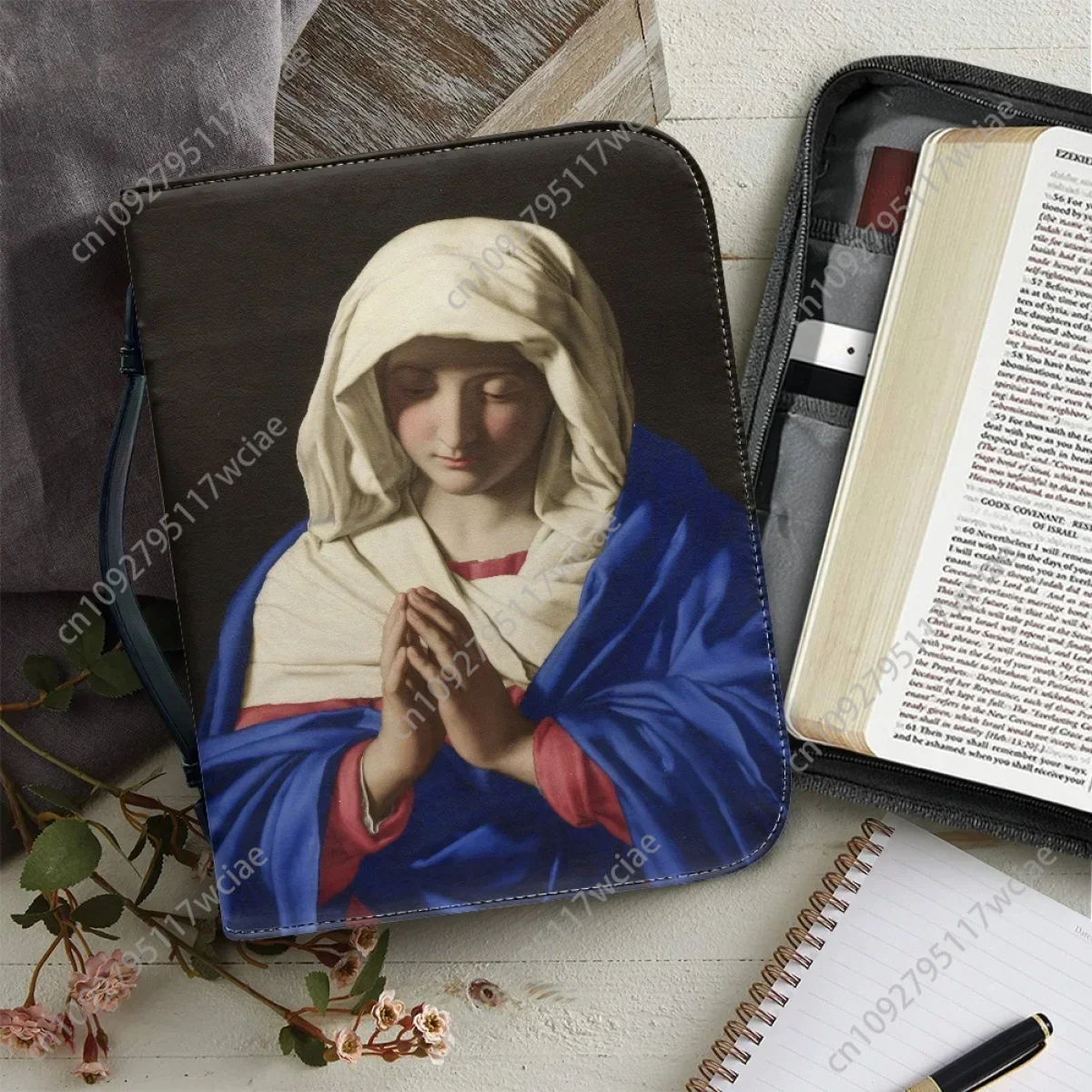

Hot Christian Virgin Mary Pattern Print Handbags for Women Bible Cover Case Custom Practical Bible Study Book Holy Storage Boxes