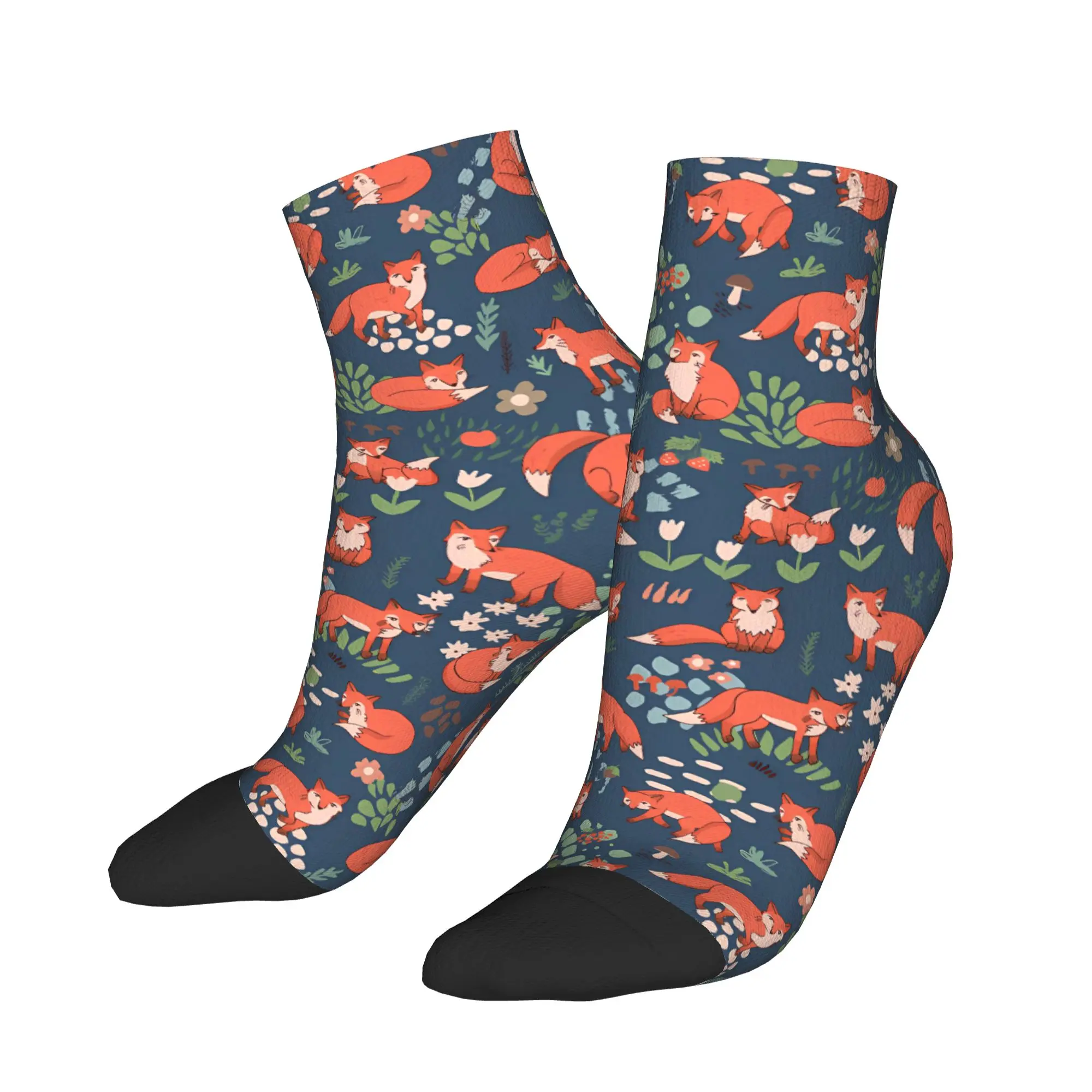 

Cute Foxes Dark Blue Floral Pattern Ankle Socks Couple Comfort Soft Funny Sock Autumn Outdoor Anti Skid Design Socks Gift