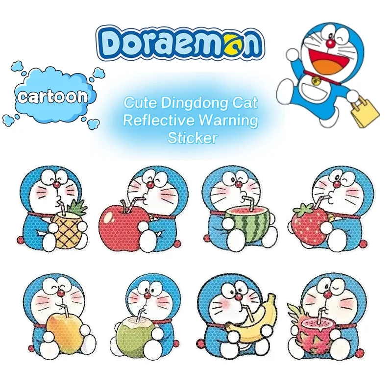 Doraemon Cartoon Cute Car Sticker, Highly Reflective Warning, Electric Vehicle Decoration, Doraemon Motorcycle Scratch Cover