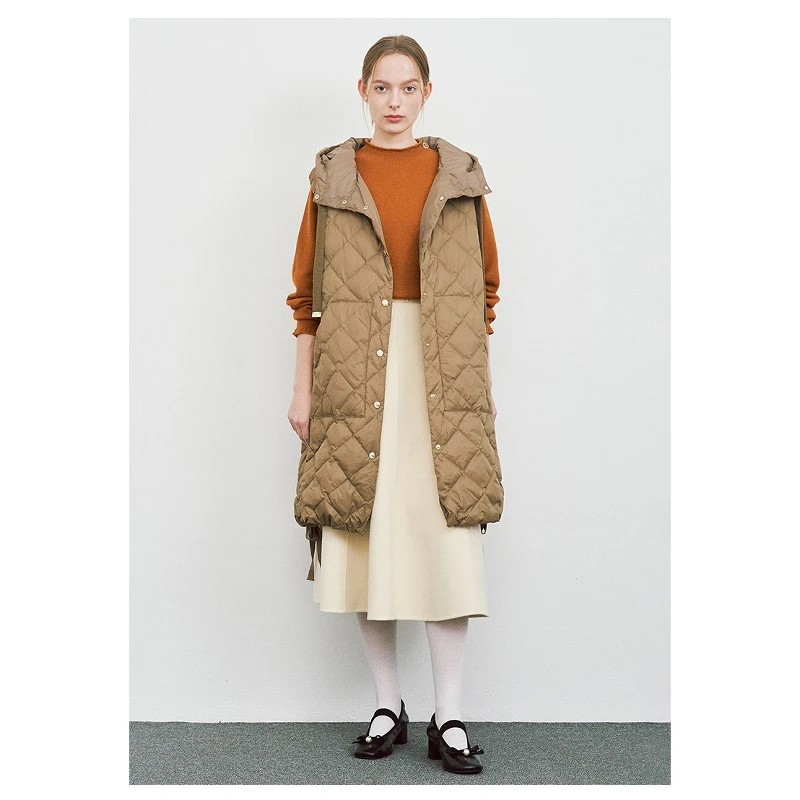 Faionable Lange Ganzendons Jaet Vest Koreaanse Sle Stand Kraag Capuchon Rechte Pijpen Winter Nieuwe Collectie Dameskleding