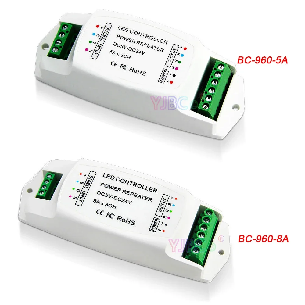 RGB LED Power Repeater Constant Voltage PWM Lamp Controller 3000V optoelectronic isolation DC 5V-24V 5A*3CH 8A*3CH Light Dimmer