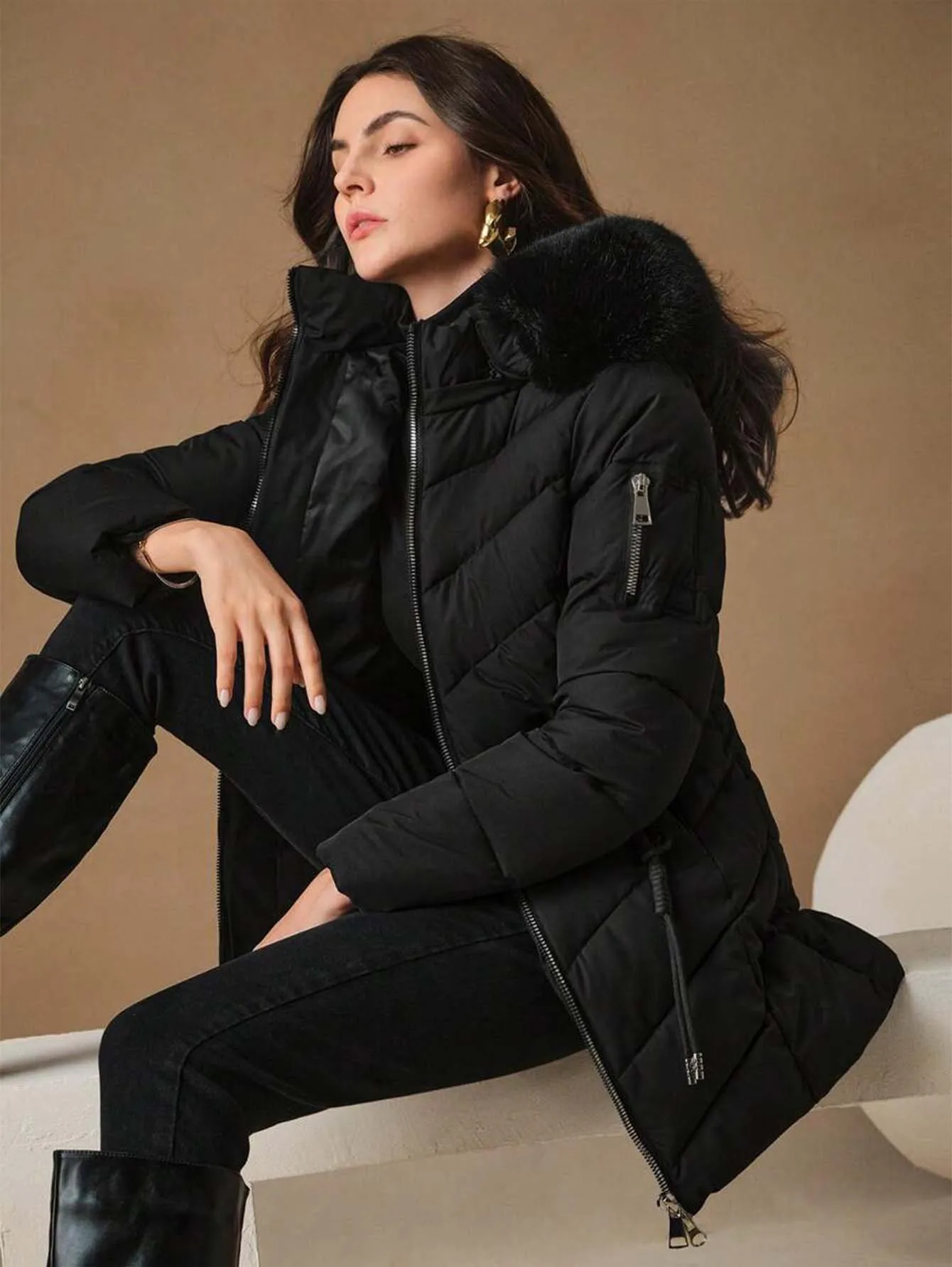 Women's Slim Fit Hooded down Cotton Jacket Medium to Long Versatile Fashion Coat Trend 2026 Small Size