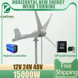 Wind Power Turbine Wind Energy Generator 5 Blades 15000W 12V 24V 48V Home Small Horizontal Axis Windmill With MPPT Controller