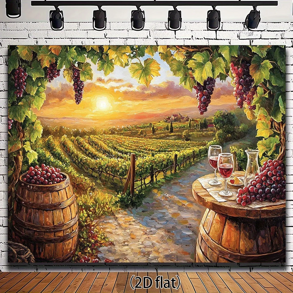 Vineyard Landscape Tapestry -Grape Harvest Wine Barrel Sunset Wall Art Rustic Farmhouse Decor Living Room Kitchen Multiple Sizes
