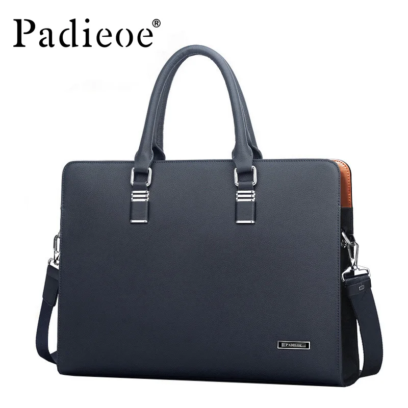 Padieoe Luxury Brand Genuine Leather Men Laptop Bag Briefcase Fashion Men\'s Business Bags Casual Leather Messenger Bag for Men