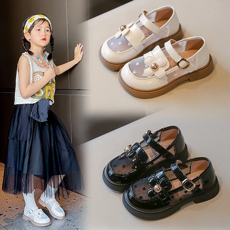 

Summer Fashion Round-toe Girls Children's Cute Square Heel Thick Sole Leather Shoes Lace Soft Flowers Elegant Princess Sandals