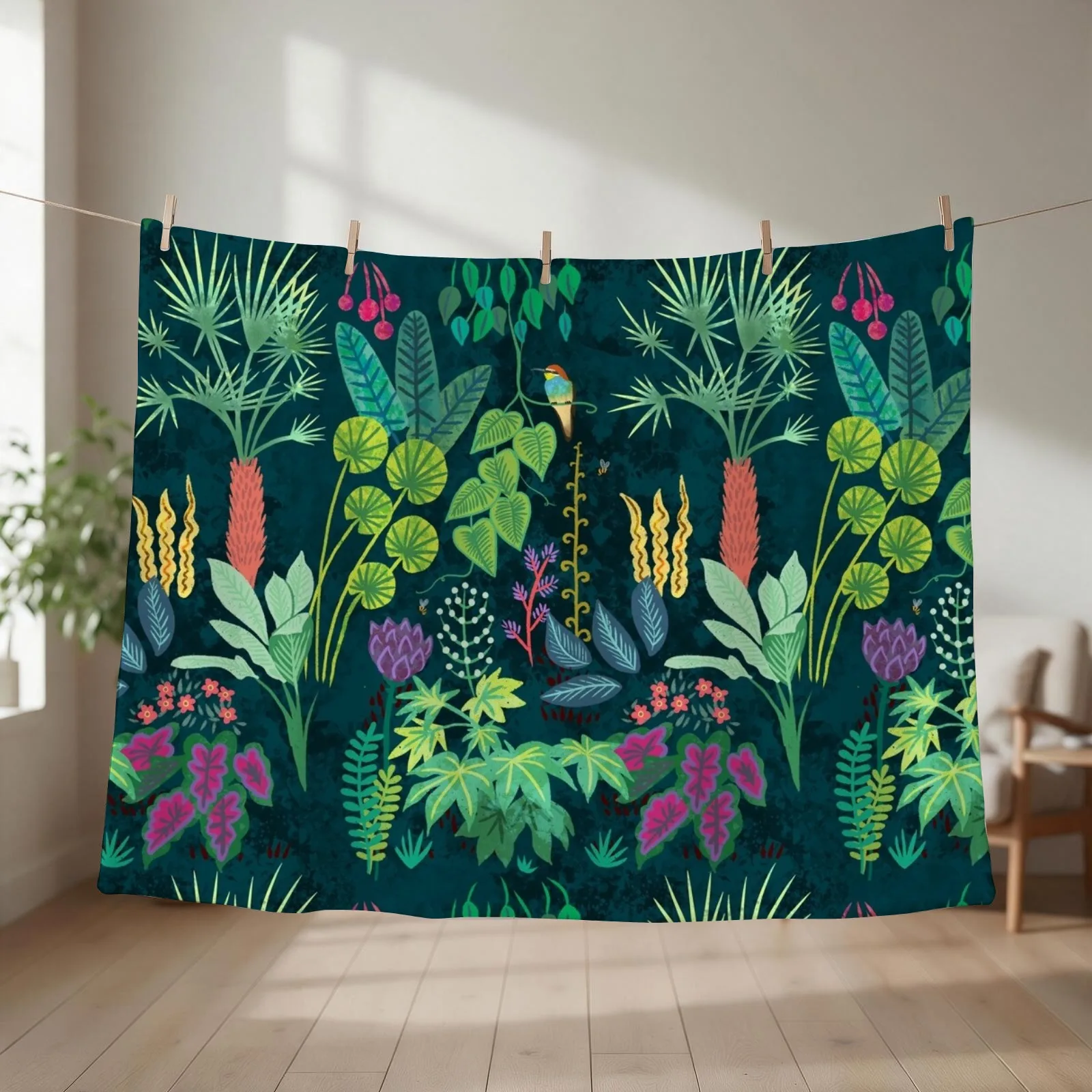 Tropical jungle garden, escape into nature! Throw Blanket couch cozy soft plush fuzzy picnic outdoor blanket