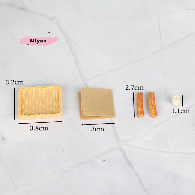 5Pcs Miniature Doll House Kitchen Accessories Set with Soy Milk And Fried Dough Sticks Pretend Play Toy Model for Kids