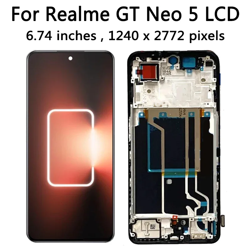 6.74“New AMOLED For Oppo Realme GT Neo 5 RMX3706 LCD Display Screen+Touch Panel Digitizer For Realme GT Neo5 Display