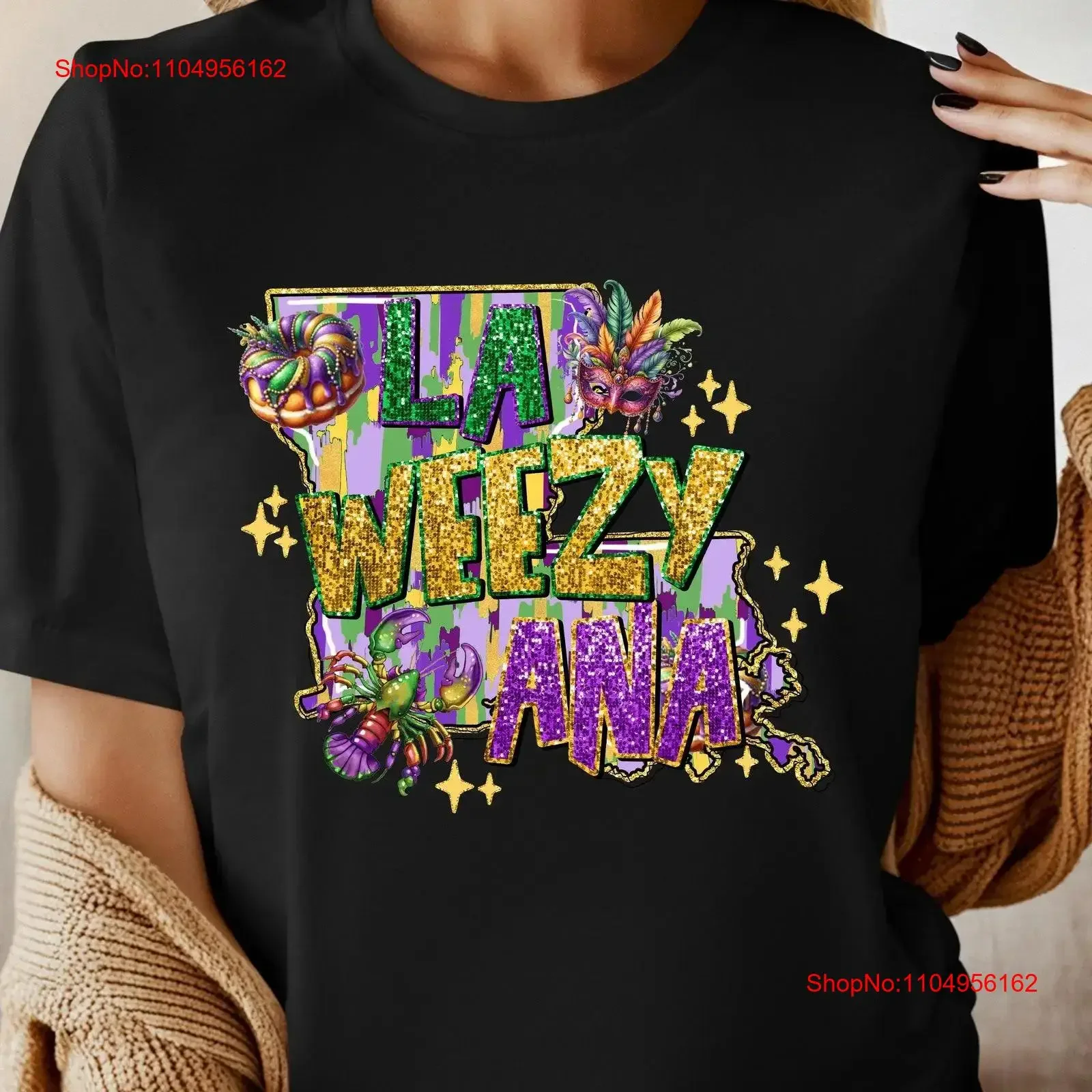 

Футболка La Weezy Ana с забавным Марди Гра Луизиана, праздничный уникальный дизайн без блеска, винтажный стираный топ для повседневной носки, повседневная одежда