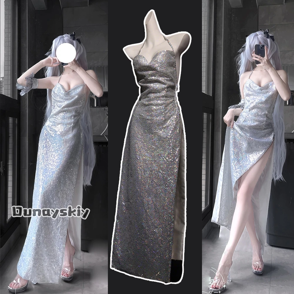 

Goddess of Victory Nikke Cinderella Glass Princess Cosplay Costume Elegant V-Neck Sparkly Dress Women Role-play Sexy Dress