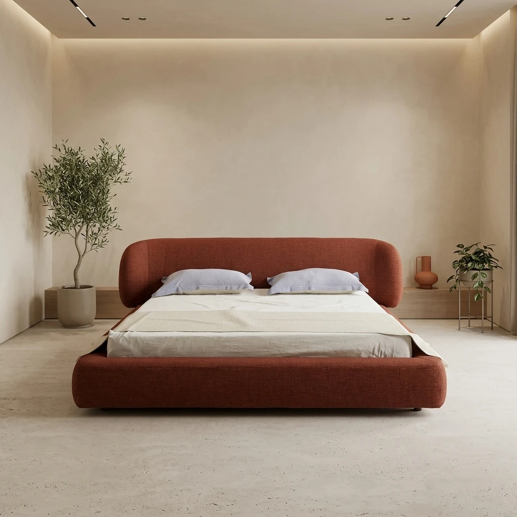 #Embrace Italian Minimalist Designer Home Bed 18m 15 Large Flat Floor Master Bedroom Cotton Linen Fabric Double Environment