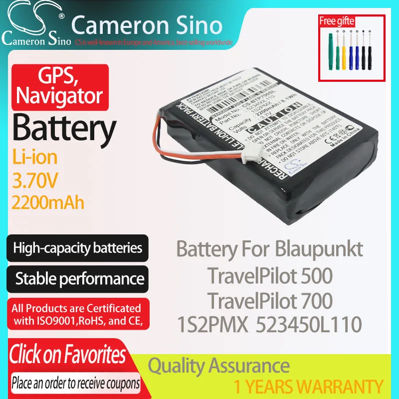 CameronSino Battery for Blaupunkt TravelPilot 500 TravelPilot 700 fits Blaupunkt 1S2PMX 523450L110 GPS, Navigator battery 3.70V