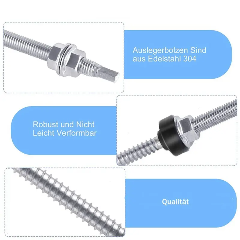 【البيع الساخن!】مسامير شماعات، M10 X 250 مم، مجمعة مسبقًا، V2A، قابلة للتعديل، لأسطح التركيب بالطاقة الشمسية الكهروضوئية، مجموعة من 8 قطع #6