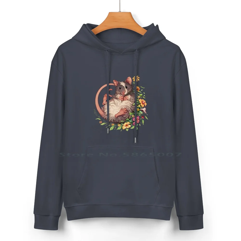 Mouse With Flowers And Plants Pure Cotton Hoodie Sweater 24 Colors Mouse Mice Rats Pets Floral Flowers Plants Animals 100%