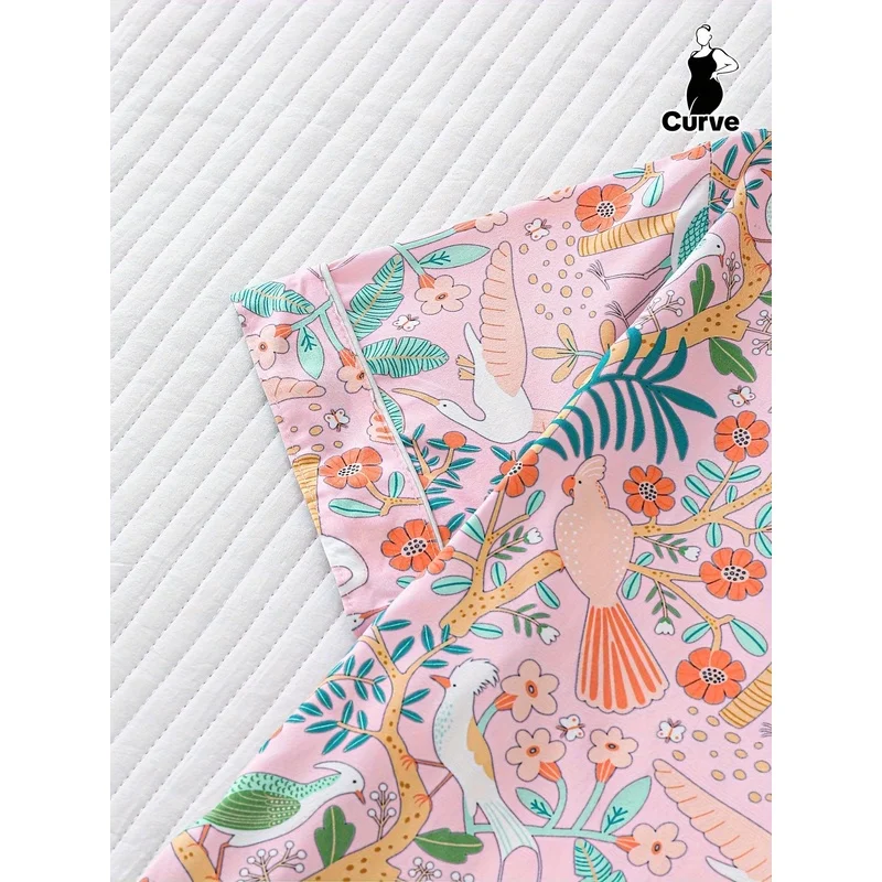 Women's Pastel Botanical Print Pajama Set Short Sleeve Button Down Top Shorts Soft Sleepwear Loungewear Summer Home Wear 3