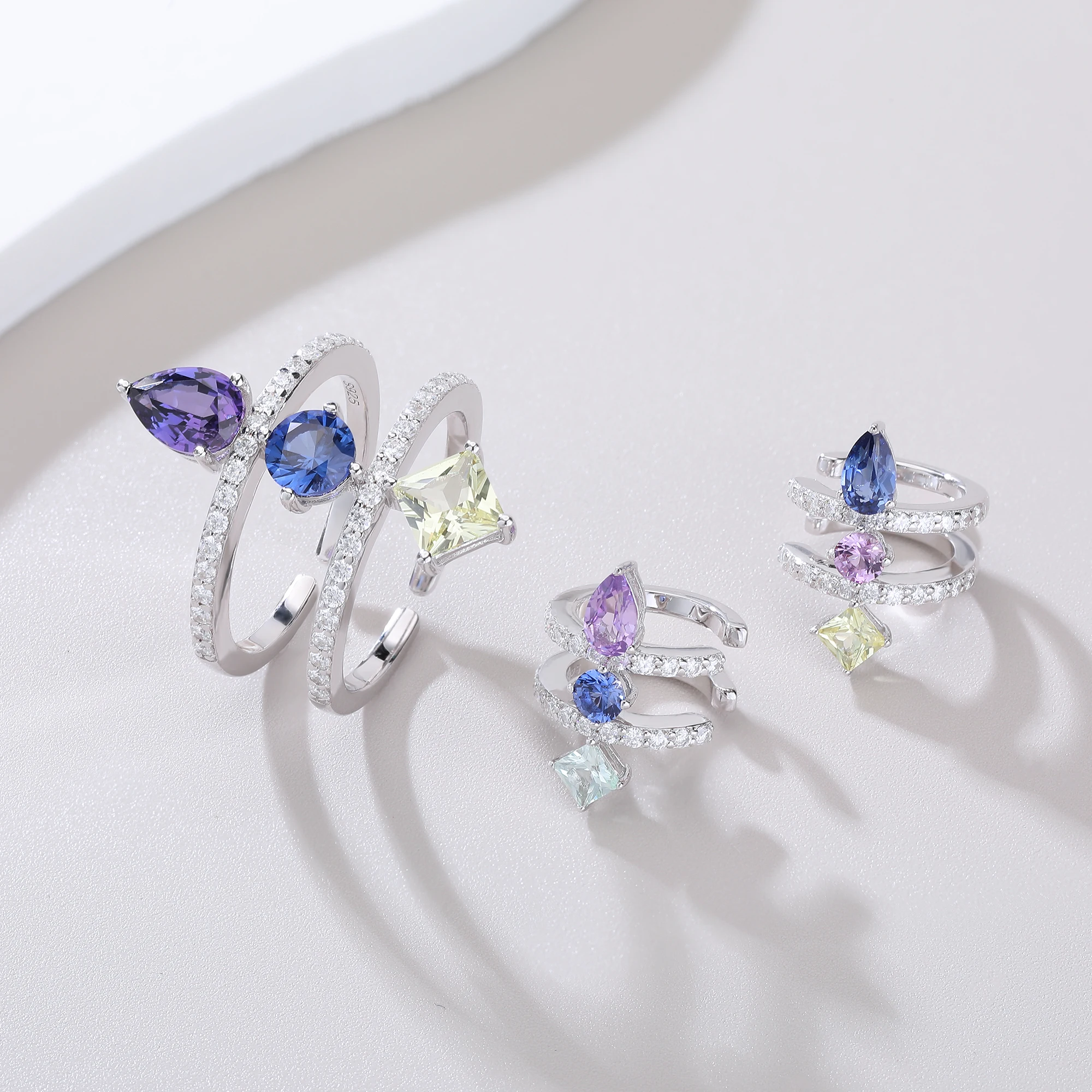 

S925 Silver Jewelry Set for Women Lab-Grown Gemstone Multiple Colors Ring And Earrings Gift