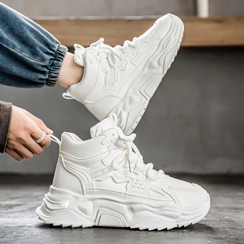 

Высококачественная женская кожаная обувь, модные уличные кроссовки, мужские высокие ботинки, мужские нескользящие ботильоны на шнуровке для пар