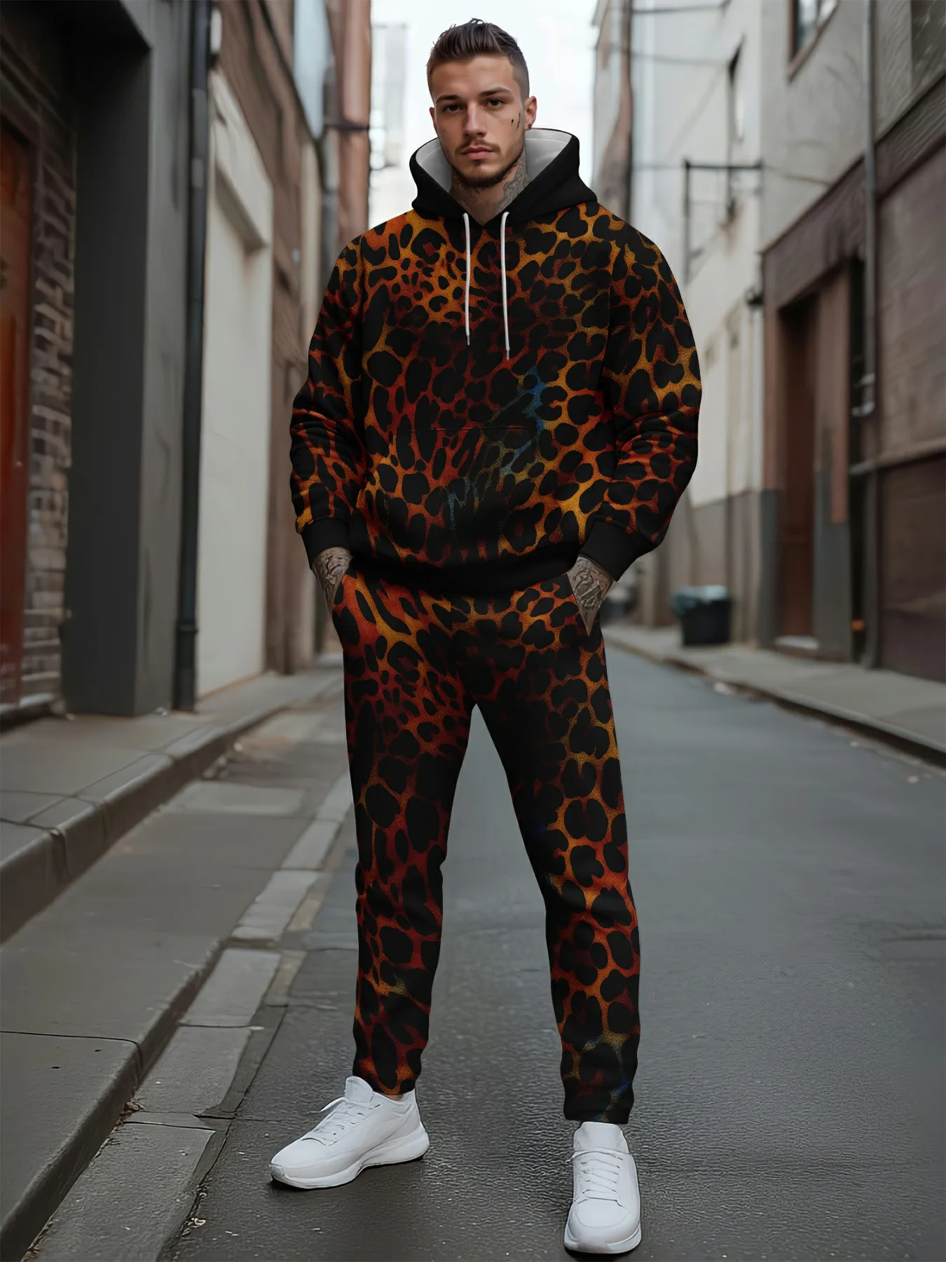 أزياء الرجال 3D طباعة رياضية مقنعين البلوز مجموعة فضفاضة عارضة الصوف الدافئة في الهواء الطلق #3