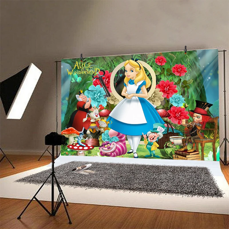 Alice in Wonderland Backdrop Fairy Girls Baby Shower Flower Happy Birthday Party Photograph Background Photo Banner Decoration