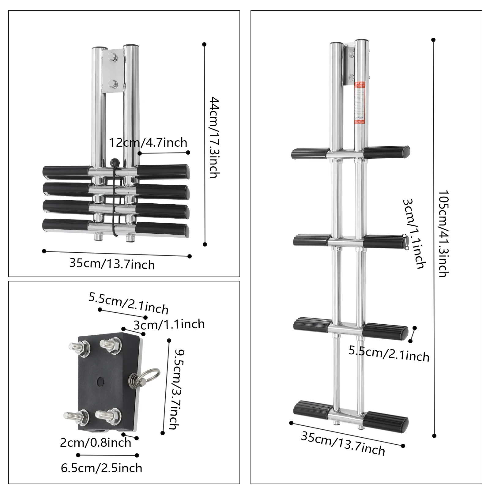 4 ขั้นตอนบันไดเรือสแตนเลสแนวตั้ง Telescoping Transom ติดตั้งบันไดอุปกรณ์เรือ