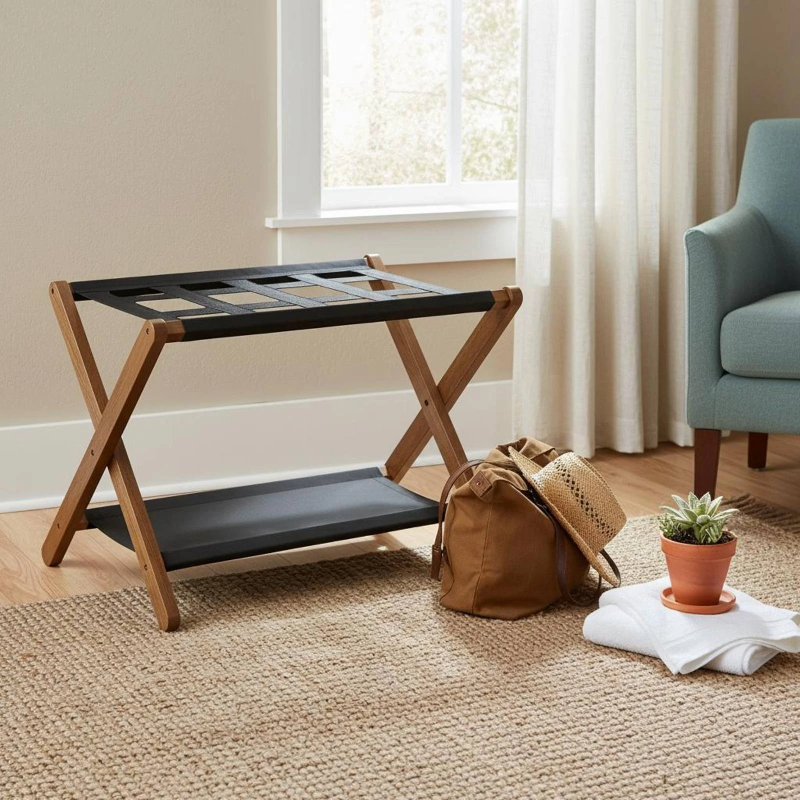 Double Layer Luggage Rack Space-Saving Folding Luggage Rack Hotel Furniture Portable for Guest Room
