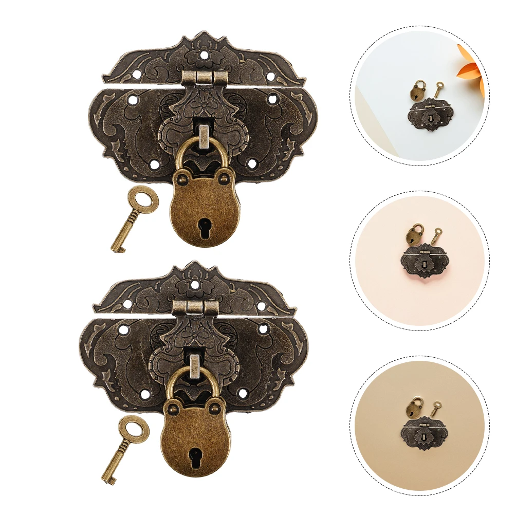 

2 Sets Retro Decorative Lock Metal Hasp With Key Cabinet Latch Zinc Alloy Bear Shaped Buckle Hook Locking Chest Box Suitcase