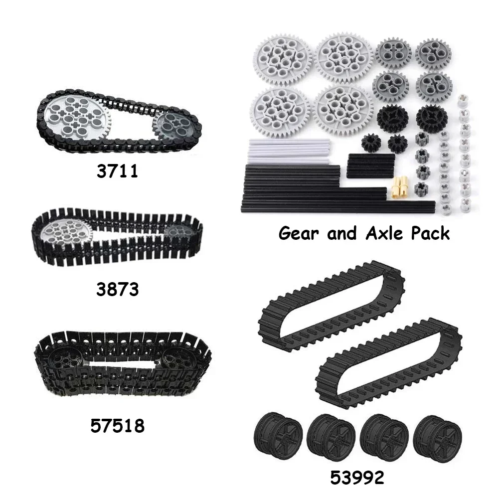 DIY Toys MOC Technical Tracks Wheels Pack Gears and Axle Set Tank Chain Crawler for Legoeds 3711 3873 57518 88323 15379 14696