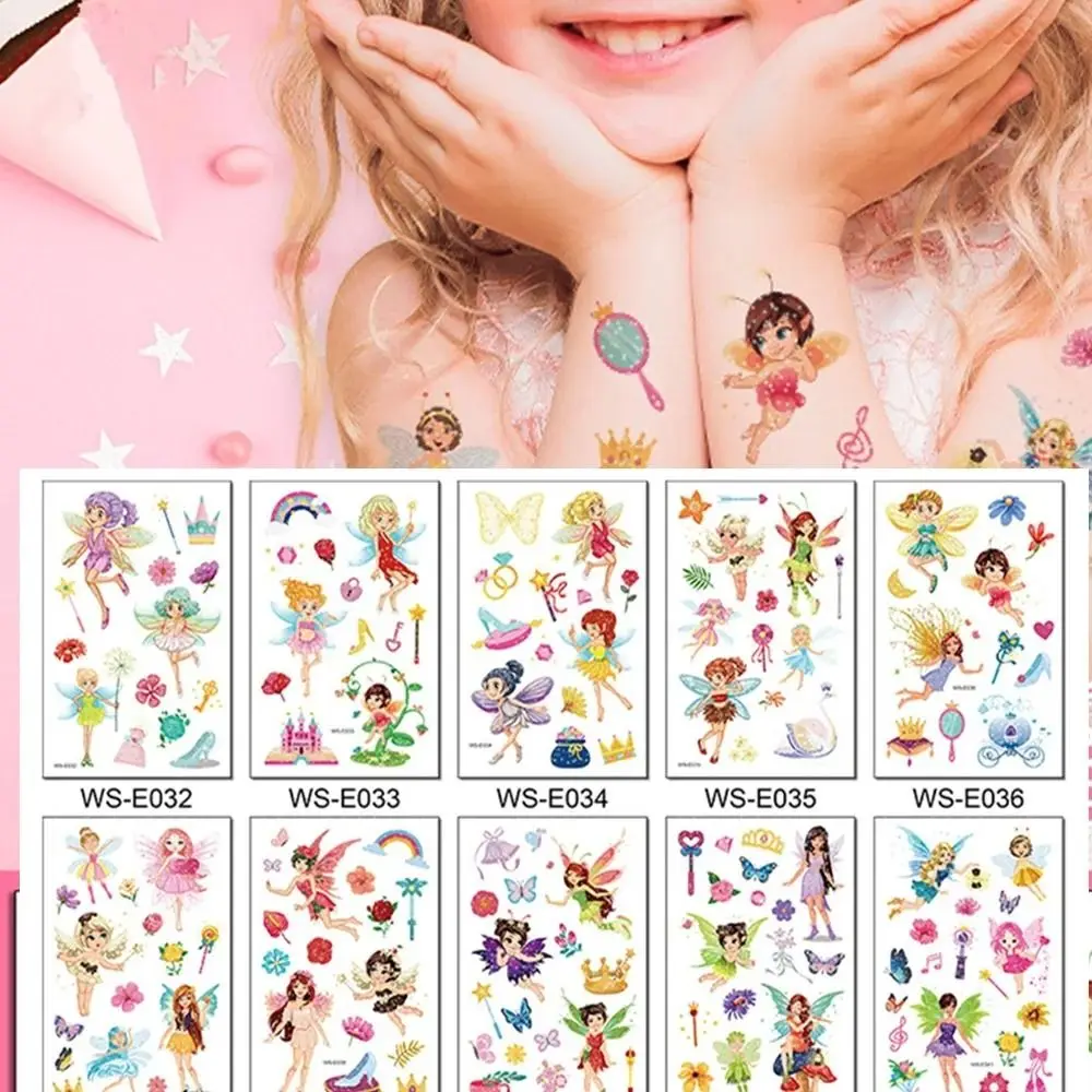 Rainbow Glitter Powder Fairy Tattoos Flowers Butterfly Glitter Temporary Tattoo Stickers Cartoon Castle Temporary Body Stickers