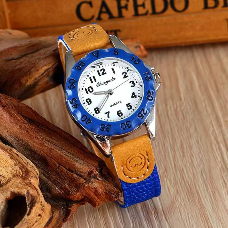 Spinning Bezel Kid Quartz Watches Boy Nylon Straps Children Cute Clock Rotary Dial Arabic Number Boys Watch  Kids Watch